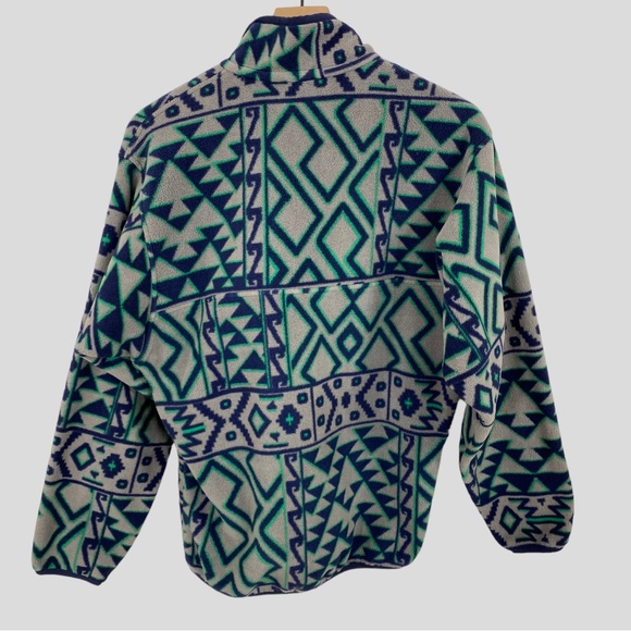 Patagonia Synchilla Snap T Fleece Grey Green Blue Mountain Siete Print Small - Picture 5 of 10